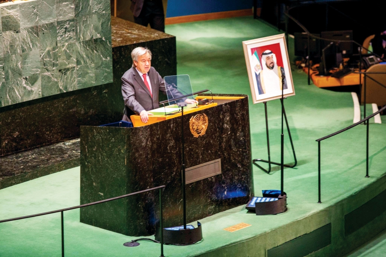 "أنطونيو غوتيريش متحدثاً خلال جلسة التأبين | من المصدر"