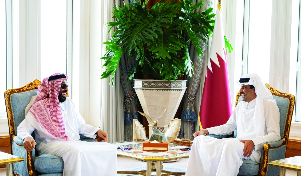 "تميم بن حمد وطحنون بن زايد خلال اللقاء  |  تصوير: محمد الحمادي"