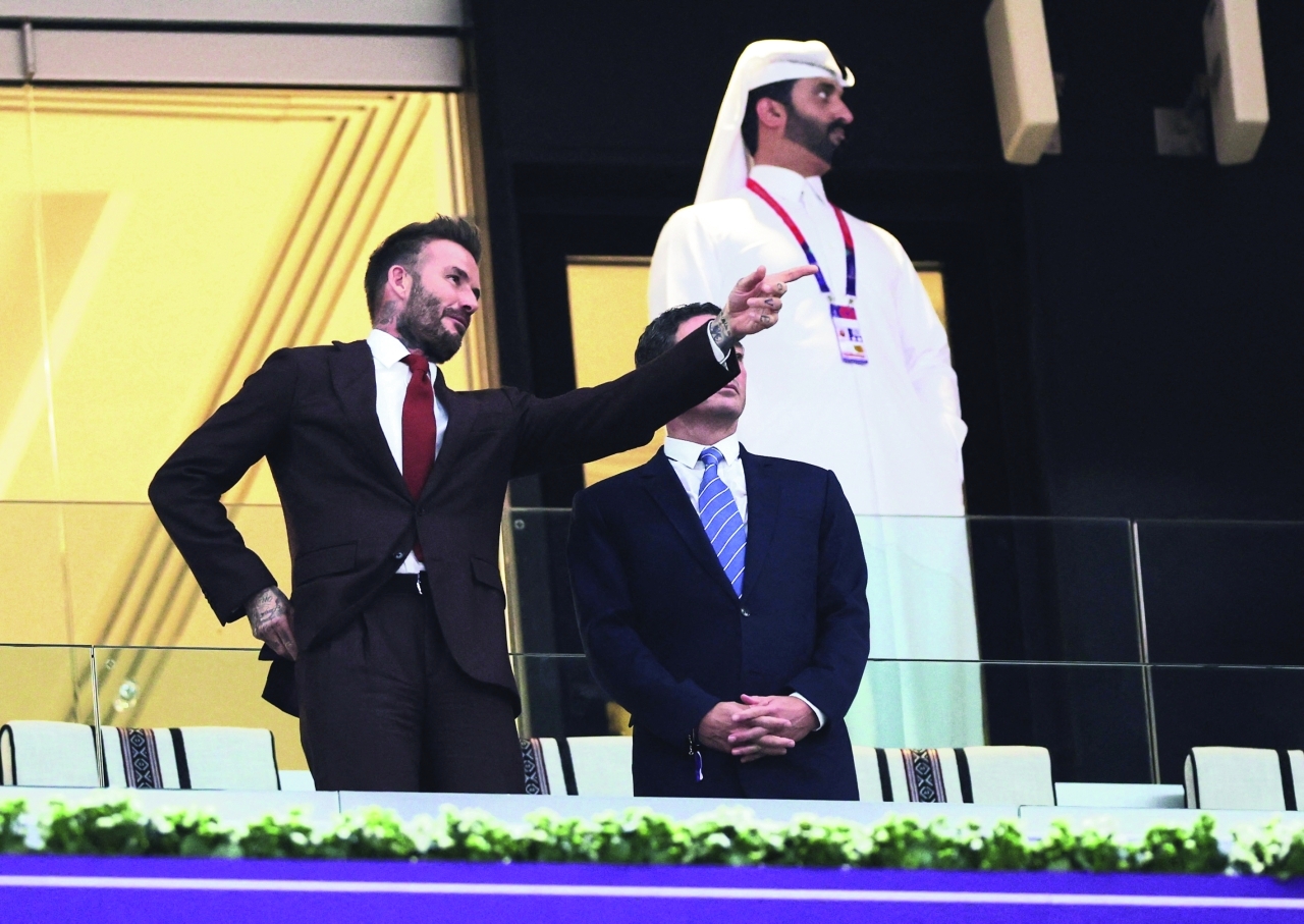 "الإنجليزي ديفيد بيكهام خلال حضوره مباراة منتخب بلاده أمام أمريكا  |  أ ف ب"