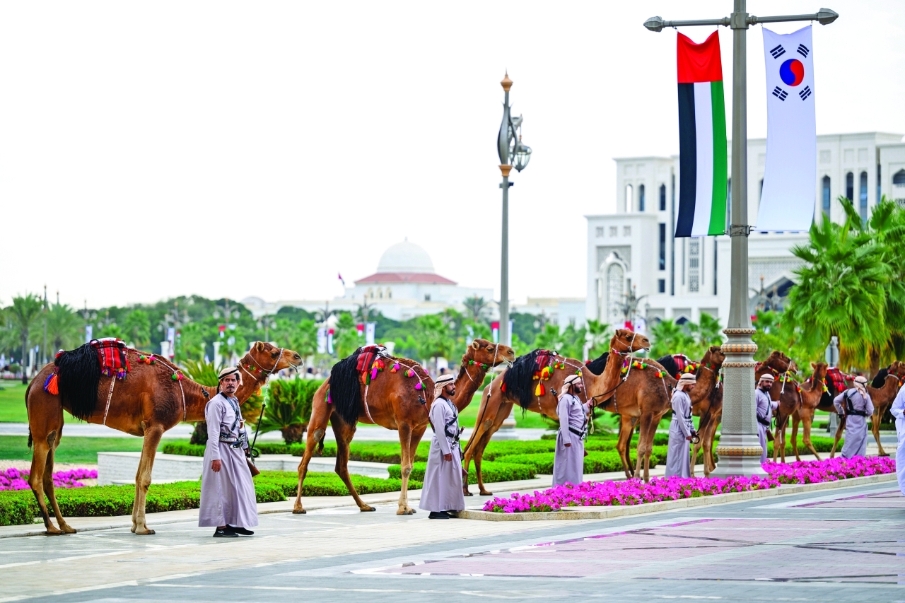 "عروض الهجن صاحبت مراسم الاستقبال"