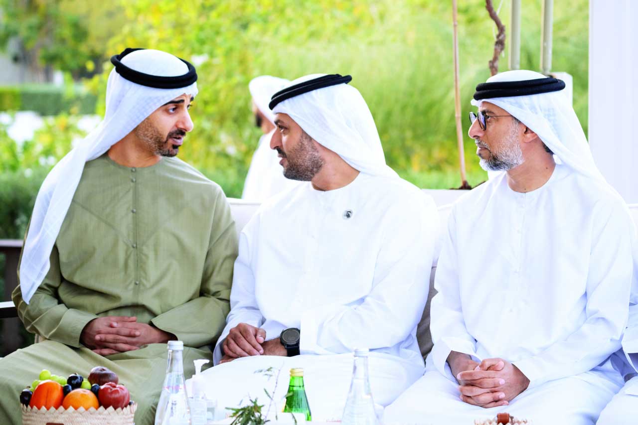 "حمدان بن محمد بن زايد ومحمد بن حمد بن طحنون وسهيل المزروعي"