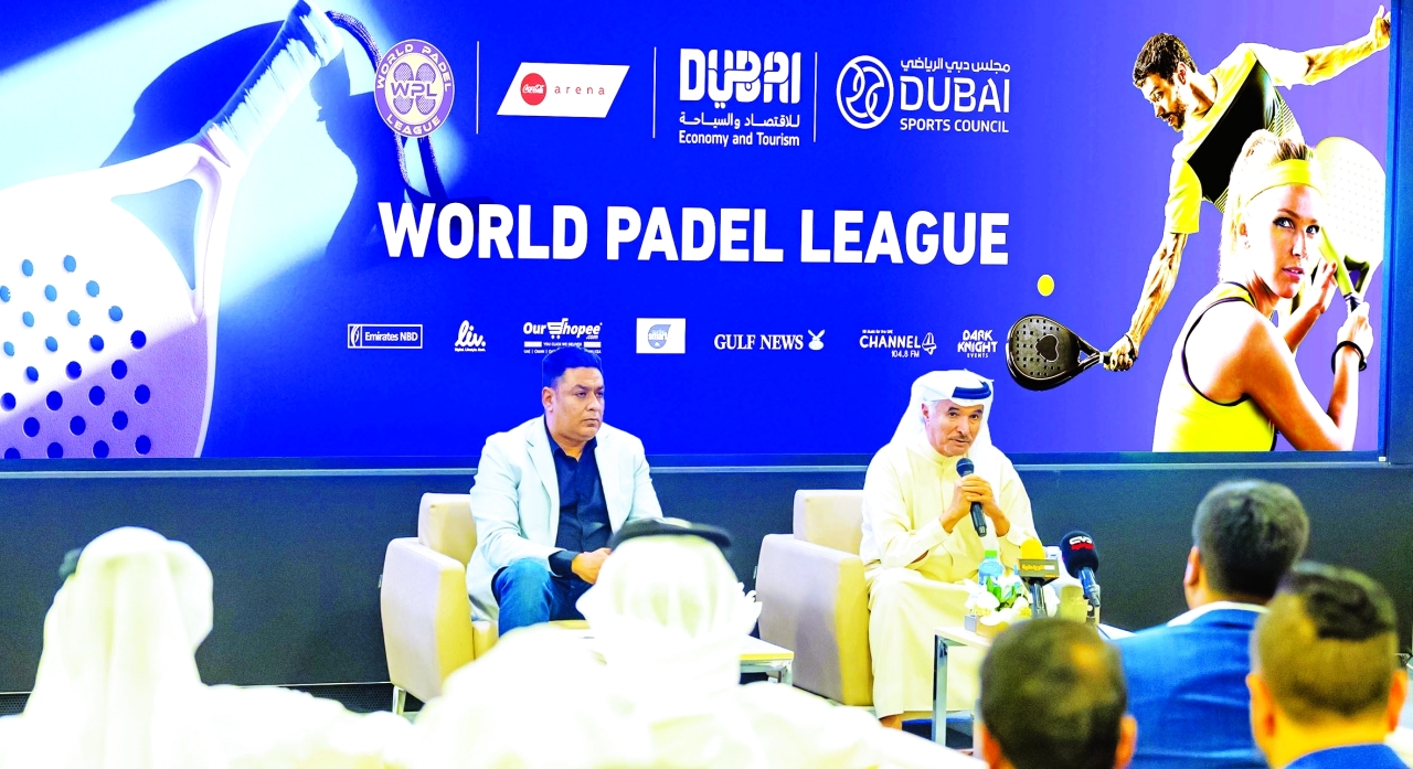 "سعيد حارب خلال المؤتمر الصحافي | البيان"