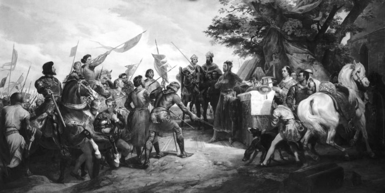 "1214 معركة بوفين: فيليب الثاني من فرنسا يدحر الجيوش الإمبراطورية، الإنجليزية والفلمنكية."