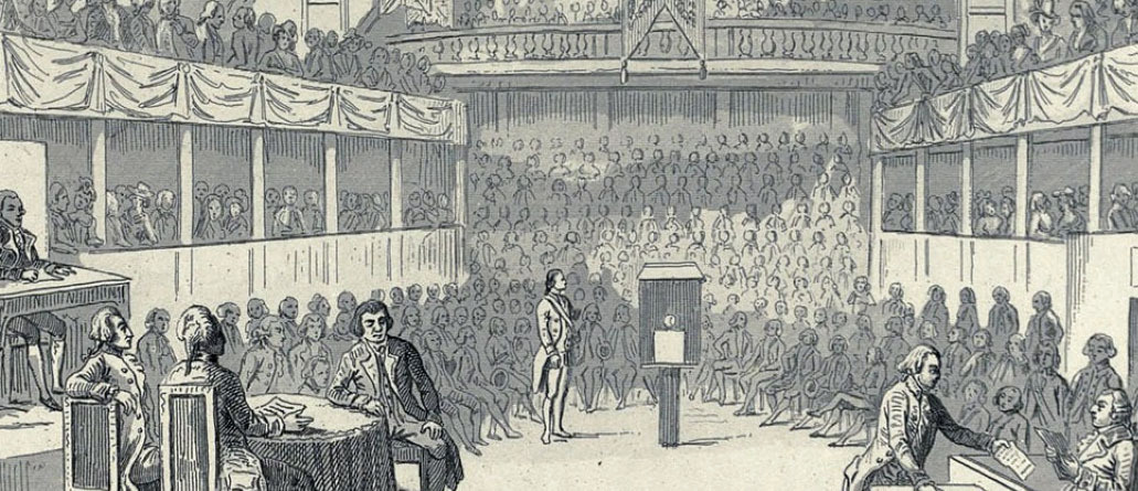 "1791 الجمعية الوطنية الفرنسية تعقد أولى جلساتها، وهي أول برلمان لفرنسا بعد الثورة."