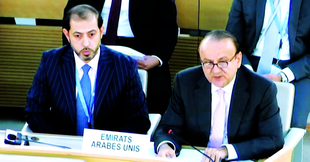 "المندوب الدائم للإمارات لدى الأمم المتحدة خلال حديثه في جنيف | وام"