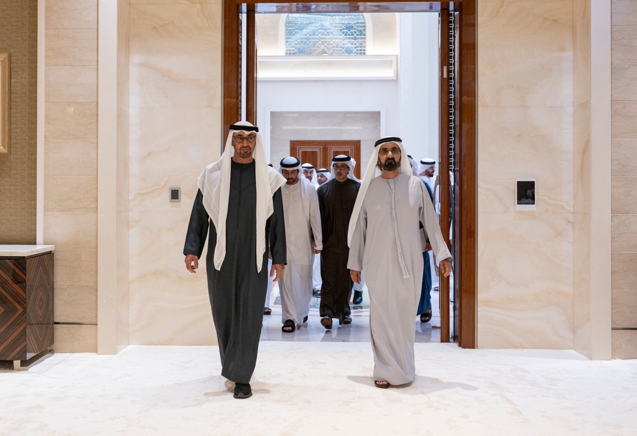 "محمد بن زايد ومحمد بن راشد ومنصور بن زايد وحمدان بن محمد ومحمد القرقاوي"