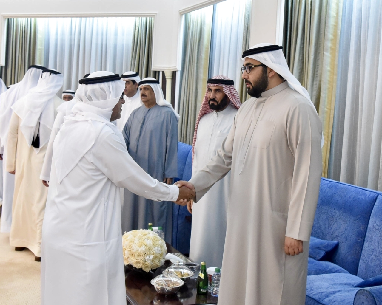 "راشد بن سعود خلال استقبال المهنئين | وام"