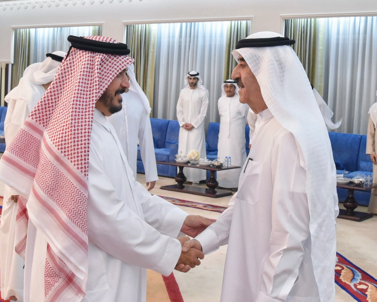 "حاكم أم القيوين خلال استقبال المهنئين"