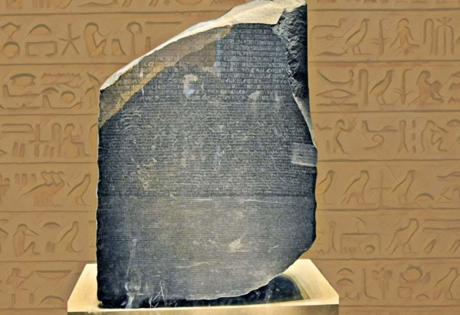 "1799  العثور على حجر رشيد في مصر من قبل الضابط في الحملة الفرنسية بيير فرانسوا بوشار"