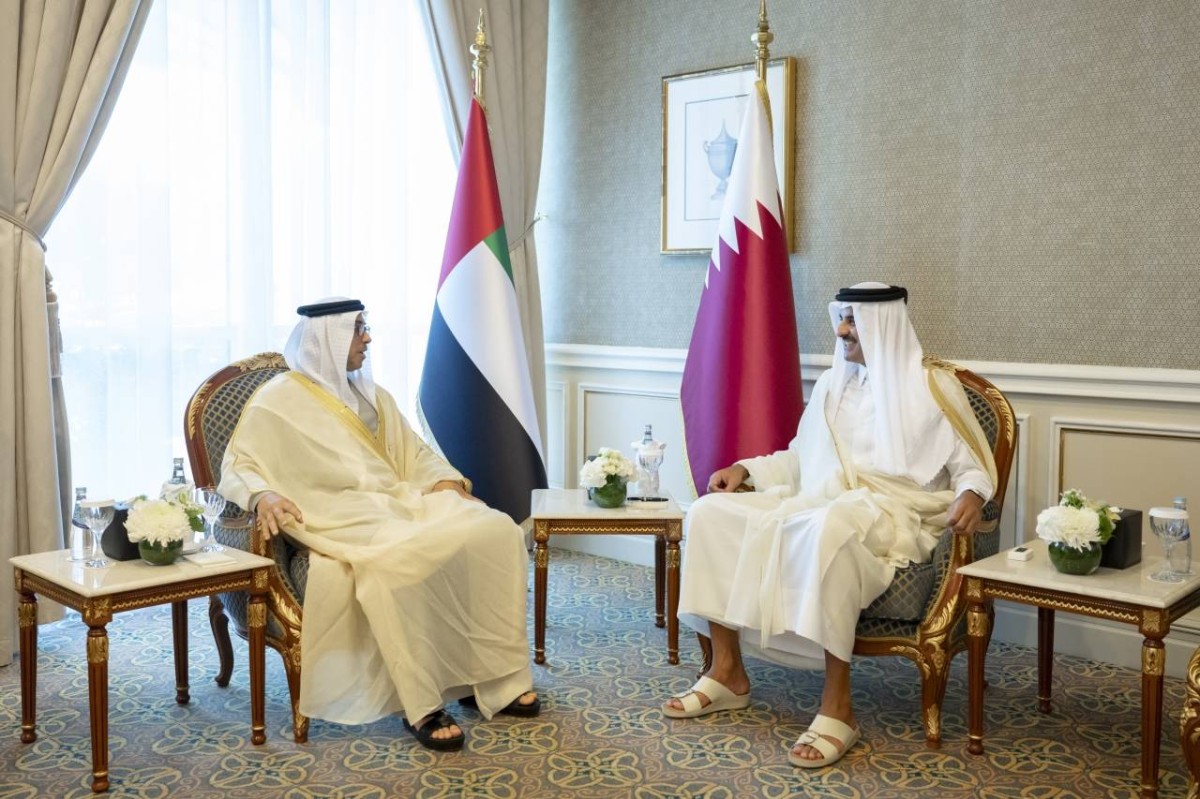 تميم بن حمد ومنصور بن زايد خلال اللقاء