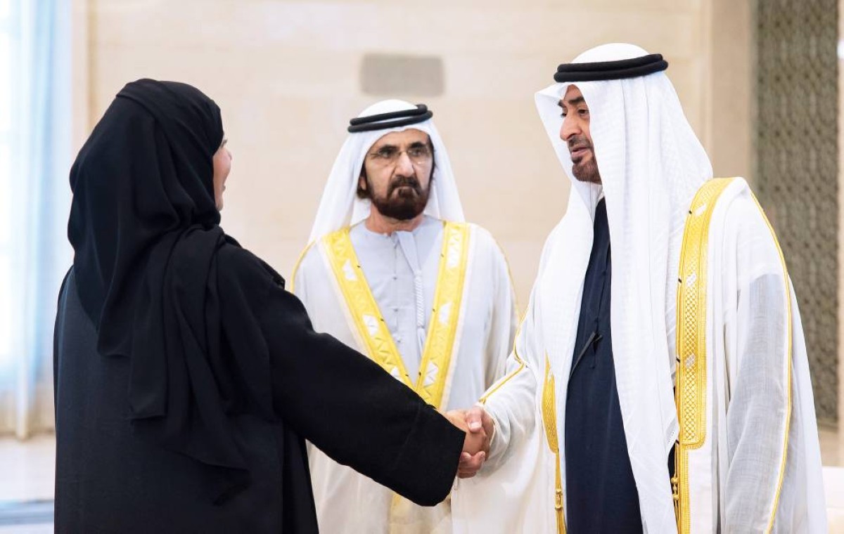  محمد بن زايد ومحمد بن راشد خلال الترحيب بسناء سهيل 