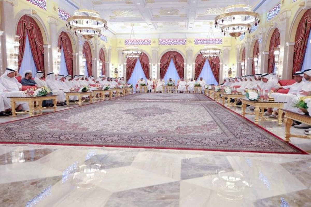 محمد بن راشد وسعود المعلا وحمدان بن محمد وعمار بن حميد ومحمد بن حمد وراشد بن سعود وهزاع بن زايد والحضور