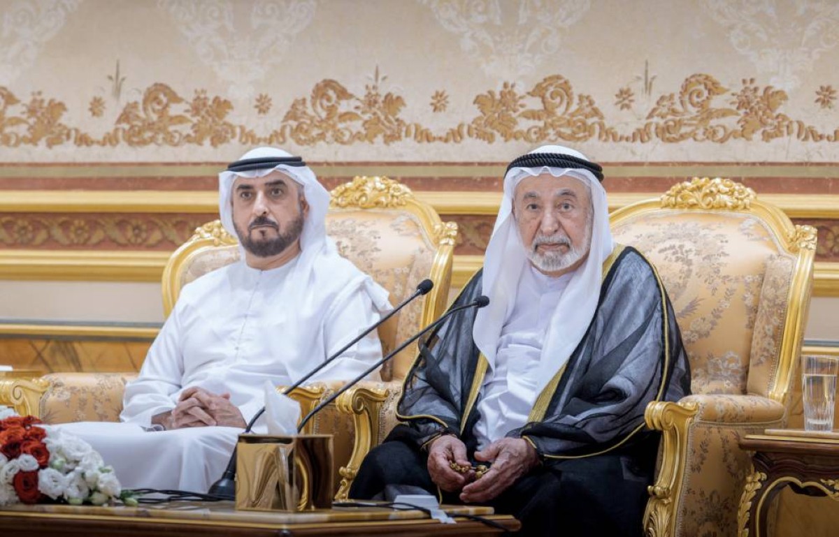 حاكم الشارقة متحدثاً خلال الاستقبال 