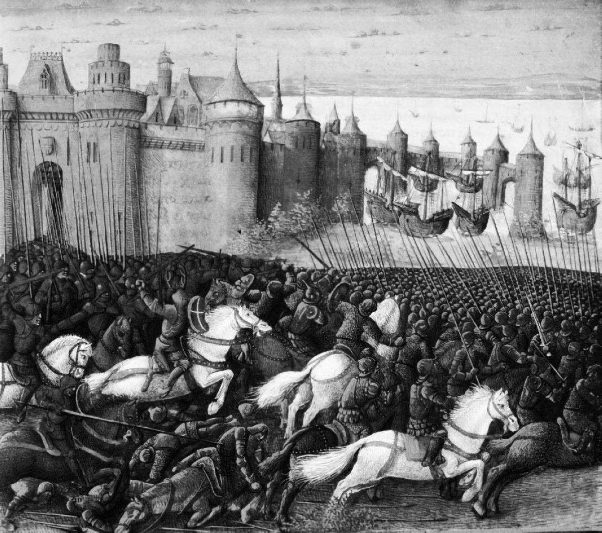 1218  الحملة الصليبية الخامسة تغادر عكا إلى مصر.