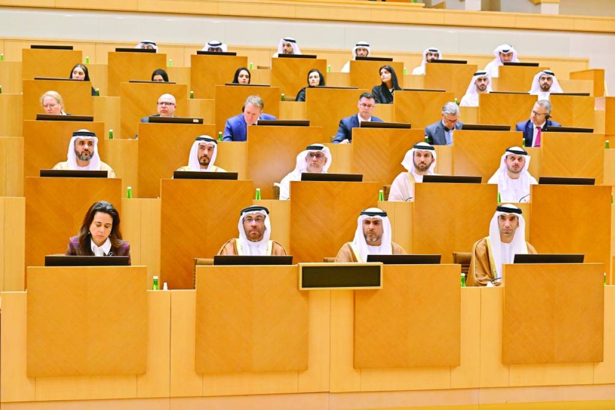 
عبدالله النعيمي وثاني الزيودي وأحمد الصايغ ولانا نسيبة وأعضاء في المجلس الوطني والبرلمان الأوروبي والدبلوماسيون خلال الجلسة 