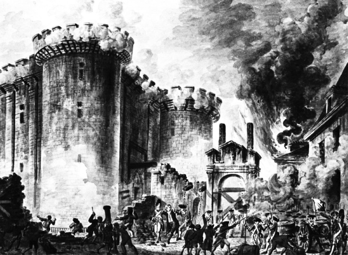 1789 اقتحام سجن الباستيل خلال الثورة الفرنسية، وتحرير المساجين.
