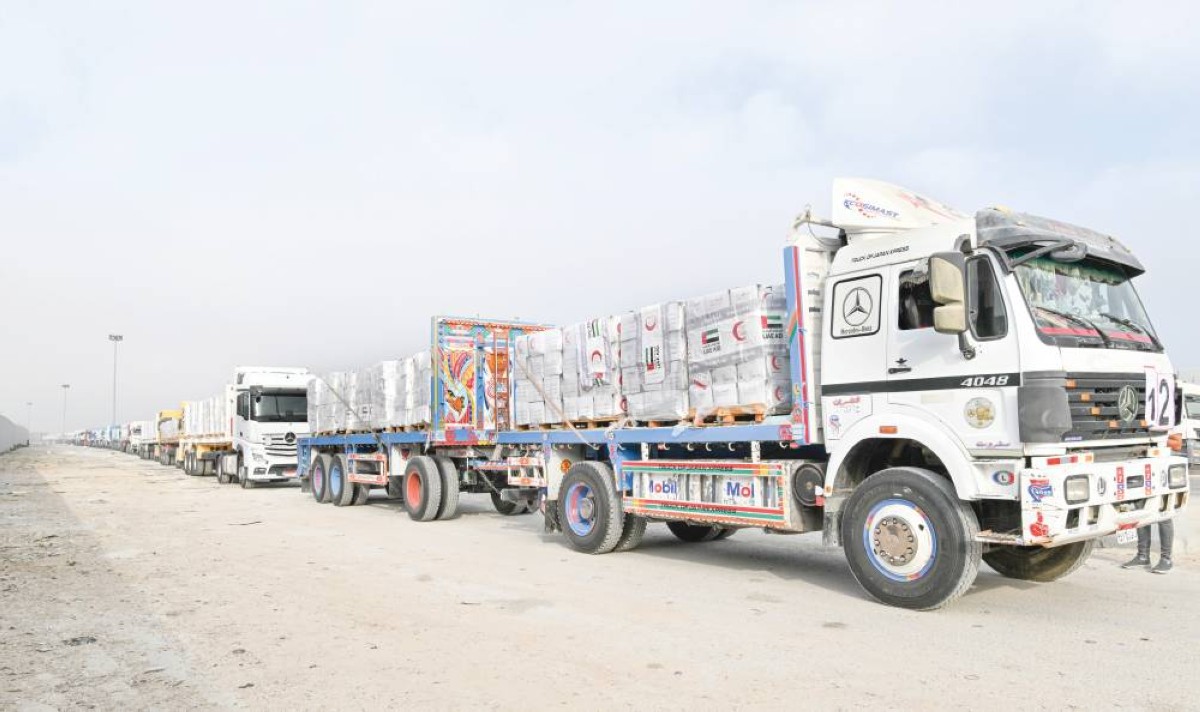 قافلة المساعدات لدى دخولها إلى قطاع غزة