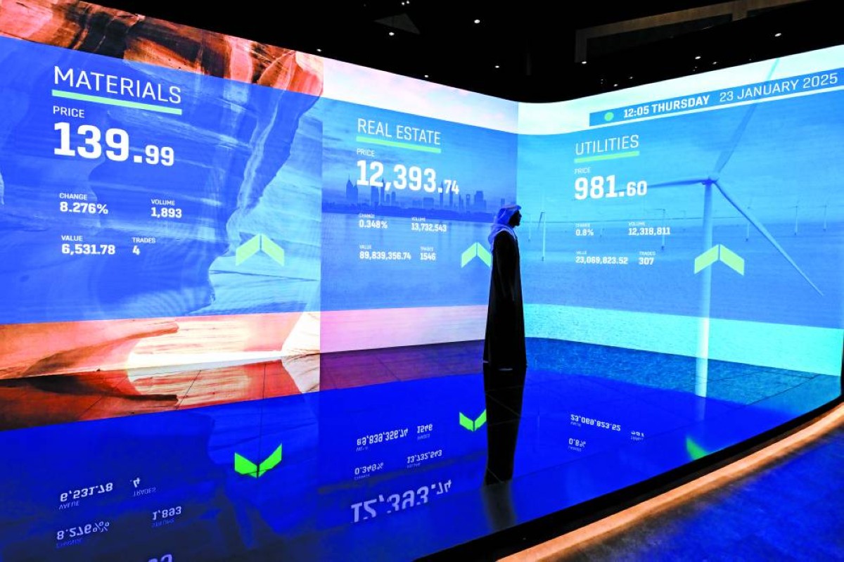  متعامل يتابع حركة الأسهم في سوق دبي المالي  