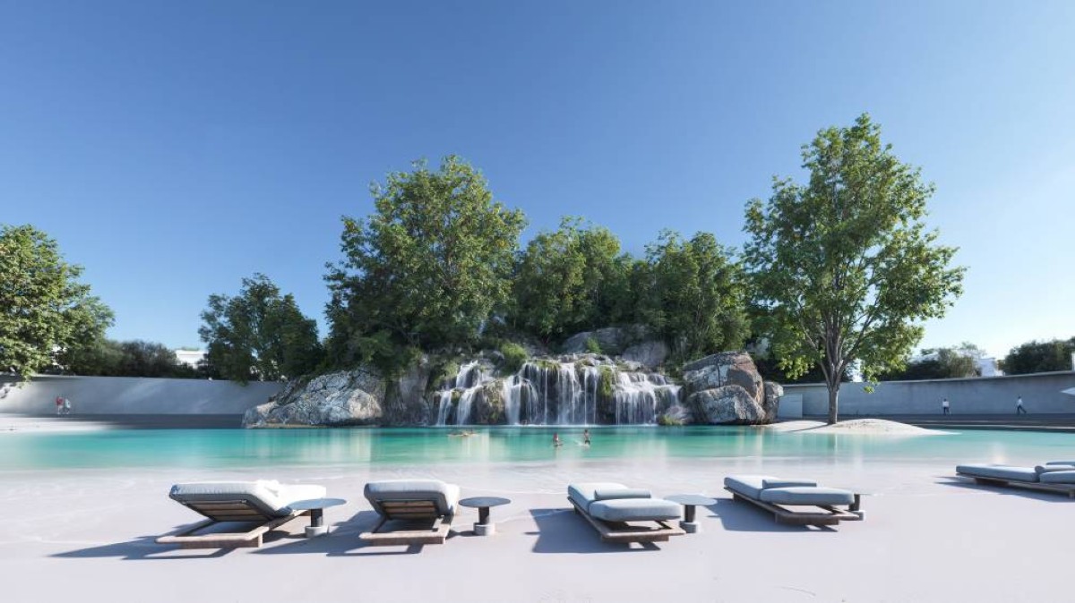 بحيرة في أحضان الطبيعة تضم شلالات مياه منسّقة في "مسار3" 