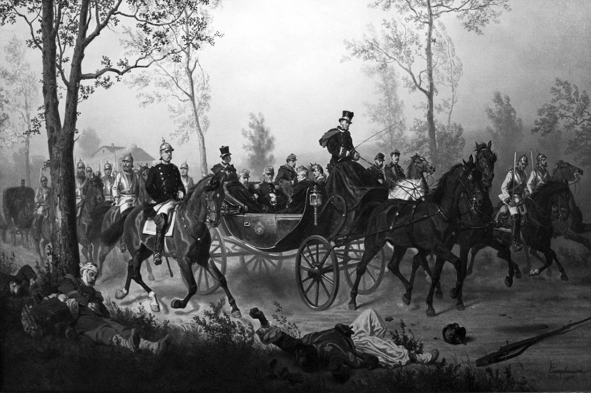 1870  القوات البروسية تأسر إمبراطور فرنسا نابليون الثالث في معركة سيدان.