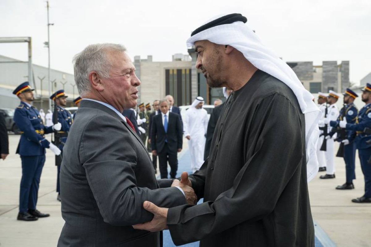 ABU DHABI, UNITED ARAB EMIRATES - September 07, 2025: HH Sheikh Mohamed bin Zayed Al Nahyan, President of the United Arab Emirates (R) bids farewell to HM King Abdullah II, King of Jordan (L), at Al Bateen airport.
( Abdulla Al Neyadi / UAE Presidential Court )
---