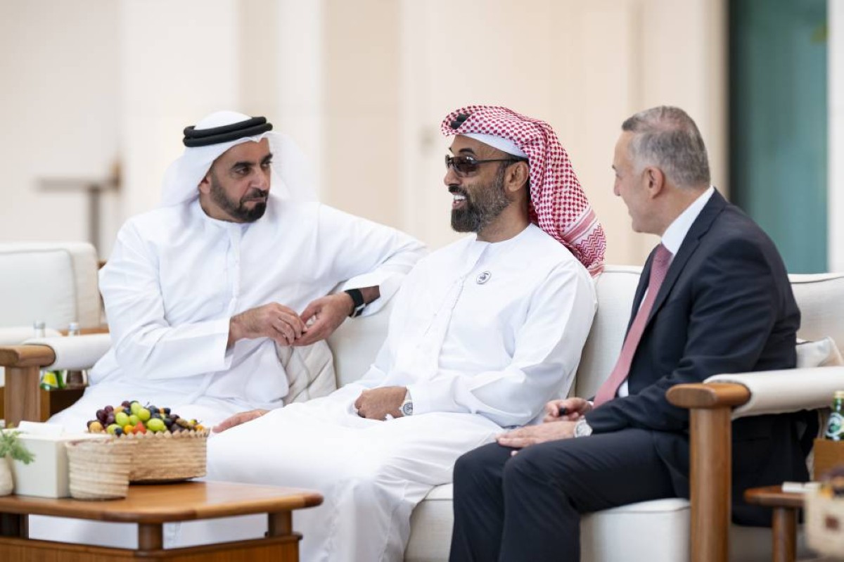 ABU DHABI, UNITED ARAB EMIRATES - September 07, 2025: (L-R) HH Lt General Sheikh Saif bin Zayed Al Nahyan, UAE Deputy Prime Minister and Minister of Interior and HH Sheikh Tahnoon bin Zayed Al Nahyan, Deputy Ruler of Abu Dhabi and UAE National Security Adviser, attend a meeting with HM King Abdullah II, King of Jordan (not shown), at Al Shati Palace.
( Hamad Al Kaabi / UAE Presidential Court )
---