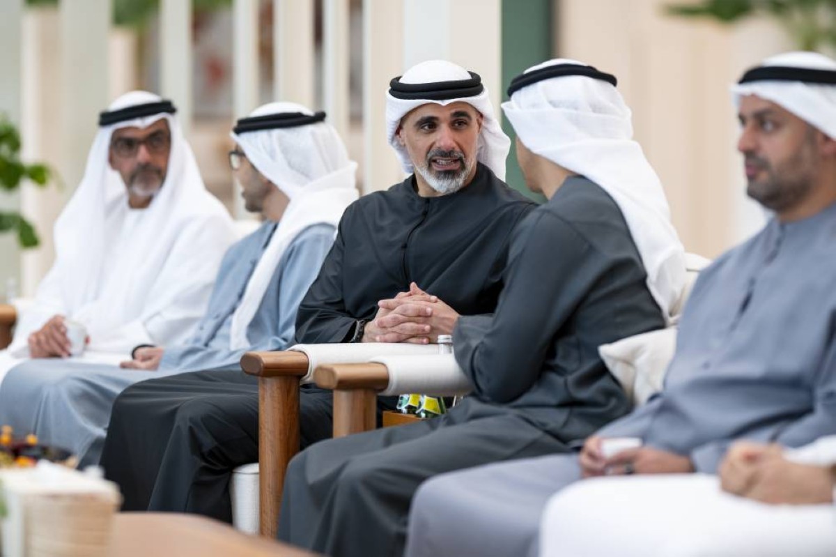 ABU DHABI, UNITED ARAB EMIRATES - September 07, 2025: HH Sheikh Khaled bin Mohamed bin Zayed Al Nahyan, Crown Prince of Abu Dhabi and Chairman of Abu Dhabi Executive Council (C) attends a meeting with HM King Abdullah II, King of Jordan (not shown), at Al Shati Palace.
( Hamad Al Kaabi / UAE Presidential Court )
---