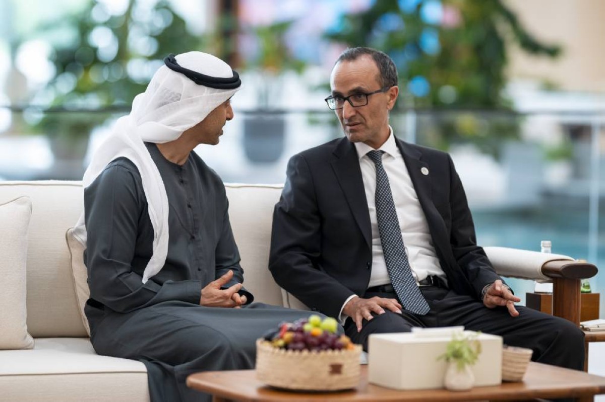 ABU DHABI, UNITED ARAB EMIRATES - September 07, 2025: HH Sheikh Hamdan bin Mohamed bin Zayed Al Nahyan, Deputy Chairman of the Presidential Court for Special Affairs (L) attends a meeting with HM King Abdullah II, King of Jordan (not shown), at Al Shati Palace.
( Hamad Al Kaabi / UAE Presidential Court )
---