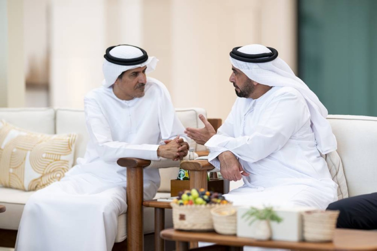 ABU DHABI, UNITED ARAB EMIRATES - September 07, 2025: (R-L) HH Lt General Sheikh Saif bin Zayed Al Nahyan, UAE Deputy Prime Minister and Minister of Interior and HE Ali Mohamed Hammad Al Shamsi, Secretary-General of the UAE Supreme Council for National Security, attend a meeting with HM King Abdullah II, King of Jordan (not shown), at Al Shati Palace.
( Hamad Al Kaabi / UAE Presidential Court )
---
