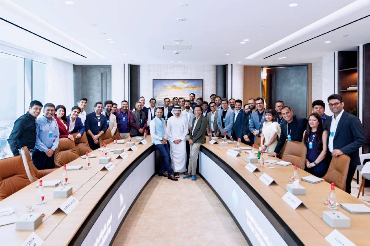 حمدان بن محمد خلال استقباله عدداً من مؤسسي ومديري شركات هندية مليارية 