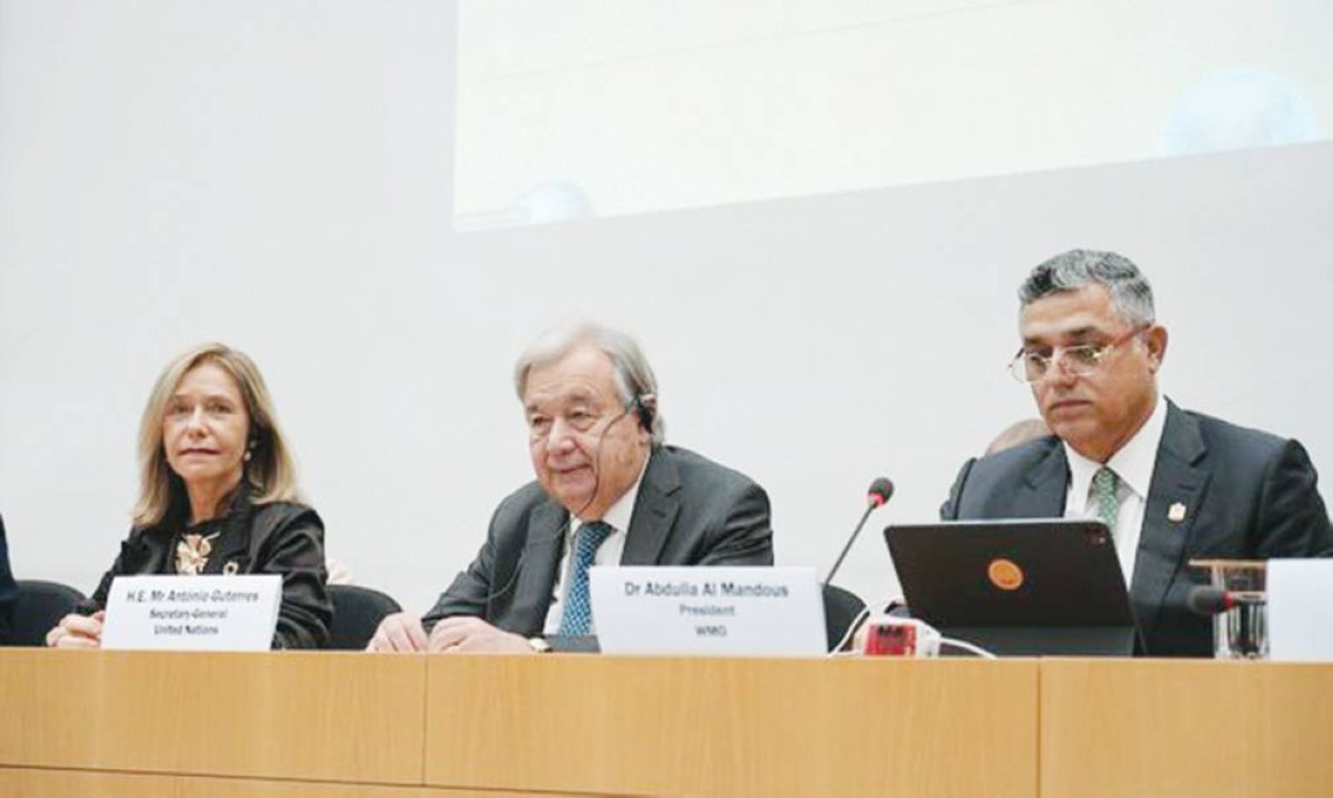 عبدالله المندوس وأنطونيو غوتيريش خلال الجلسة