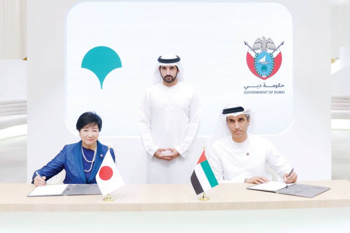 حمدان بن محمد يشهد توقيع عبدالله البسطي ويوريكو كويكي مذكرة التفاهم