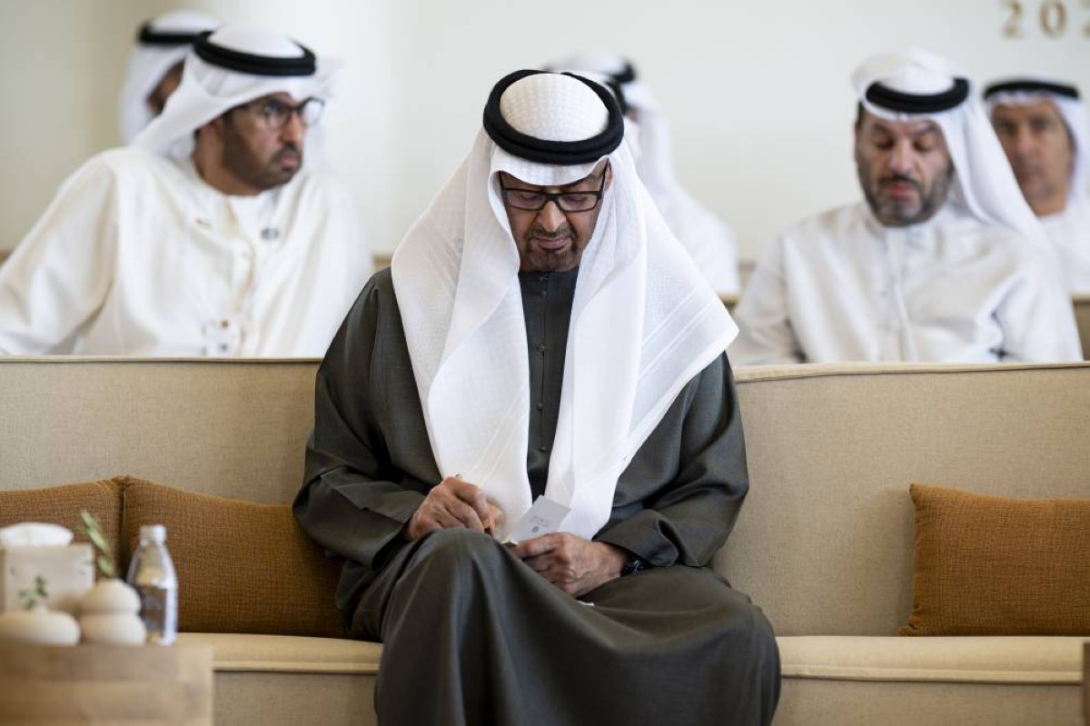 SAADIYAT ISLAND, ABU DHABI, UNITED ARAB EMIRATES - November 06, 2025: HH Sheikh Mohamed bin Zayed Al Nahyan, President of the United Arab Emirates (C), takes a note during the “National Family Growth Agenda 2031” session, at the UAE Government Annual meetings 2025, St Regis Saadiyat.
( Hamad Al Kaabi / UAE Presidential Court )
---