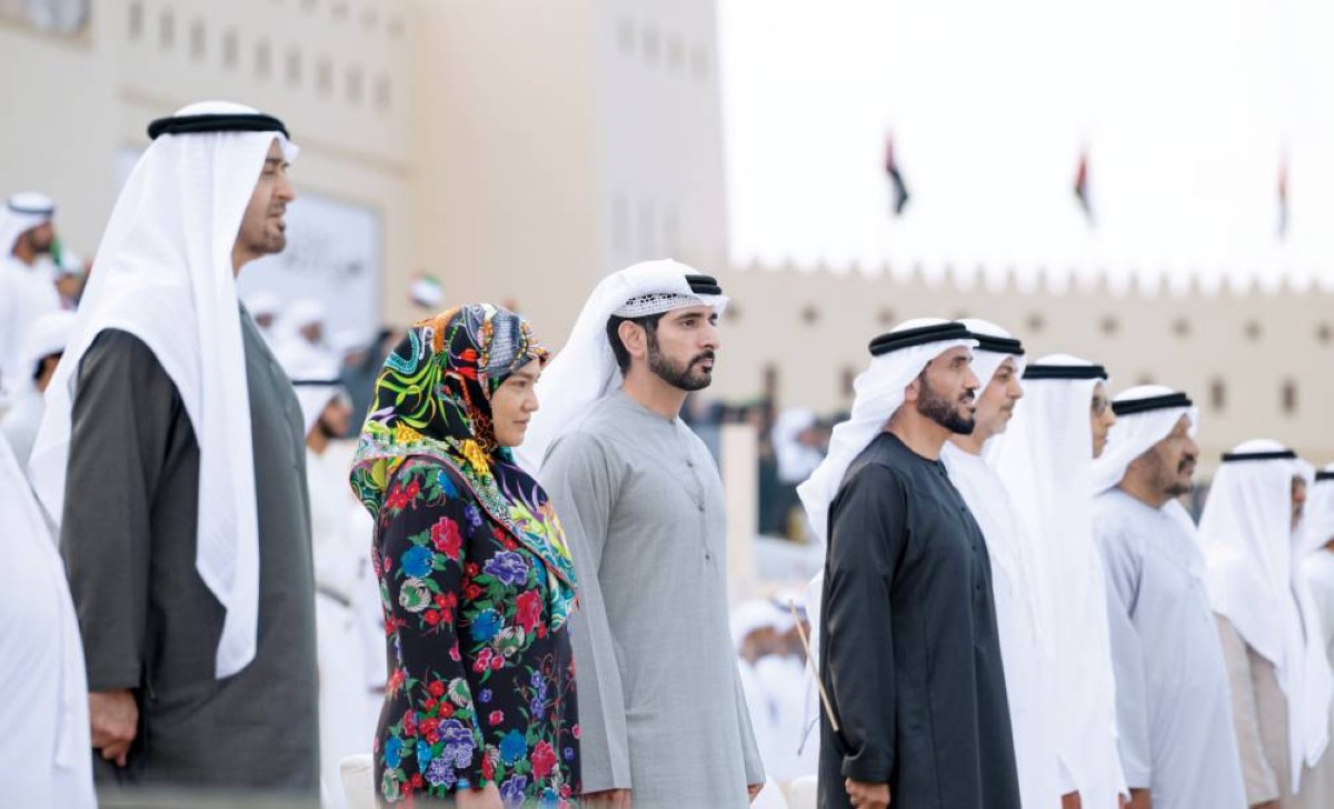  محمد بن زايد خلال مسيرة الاتحاد بحضور حمدان بن محمد ونهيان وخالد وعمر بن زايد وسعيد بن محمد ونهيان بن مبارك 