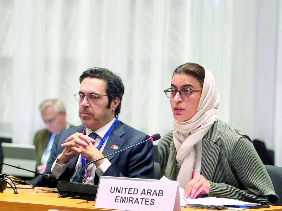 نورة الكعبي خلال مشاركة الامارات في المنتدى