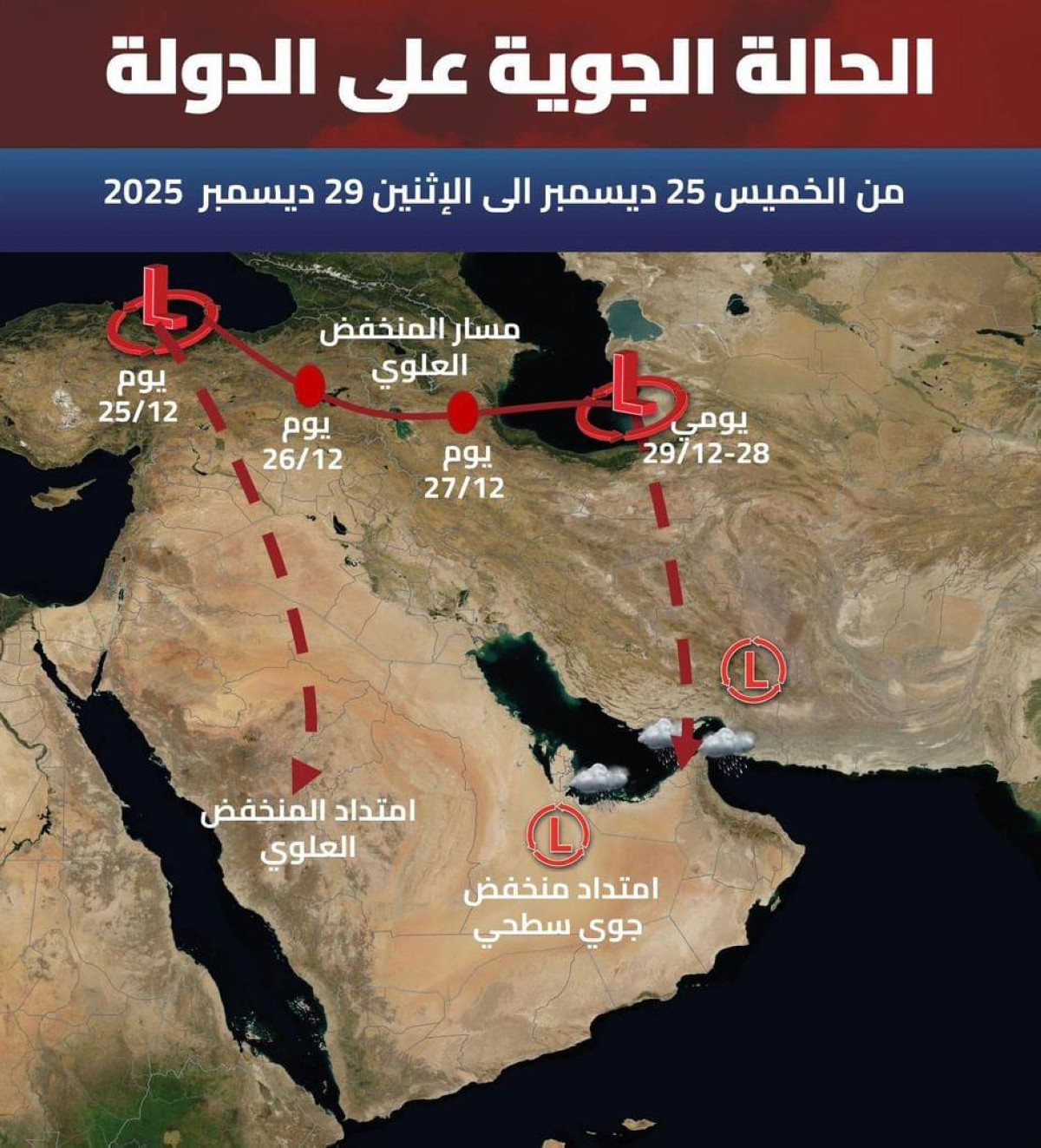 طقس الإمارات.. فرصة لسقوط أمطار متفرقة من 25 إلى 29 ديسمبر