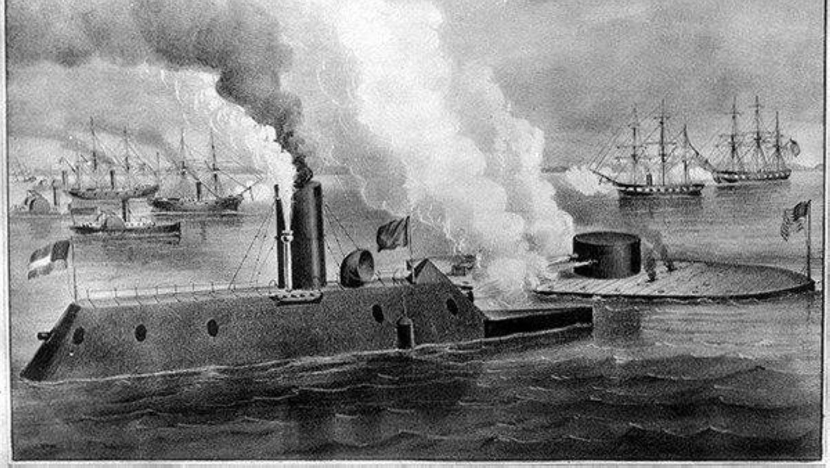 1862 غرق السفينة الأمريكية «مونيتور» التي تمثل أحد الابتكارات الحديثة في مجال المعارك البحرية.
