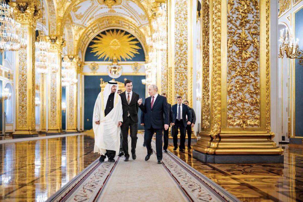 رئيس الدولة والرئيس الروسي يتبادلان الحديث خلال اللقاء 


