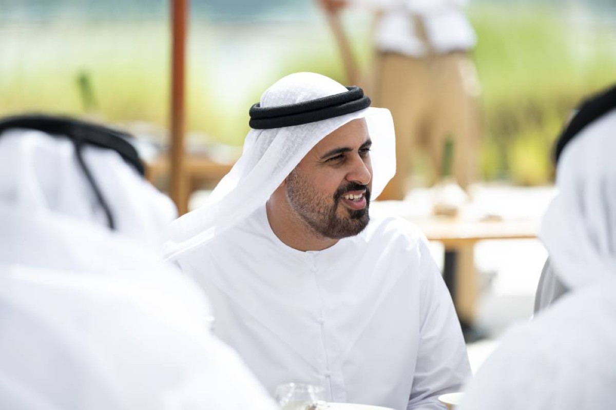 ABU DHABI, UNITED ARAB EMIRATES - February 14, 2026: HH Sheikh Theyab bin Mohamed bin Zayed Al Nahyan, Chairman of the Office of Development and Martyrs Families Affairs at the Presidential Court (C), attends a meeting with HH Sheikh Tamim bin Hamad Al Thani, Emir of Qatar (not shown), at Erth.
( Abdulla Al Bedwawi / UAE Presidential Court )
---