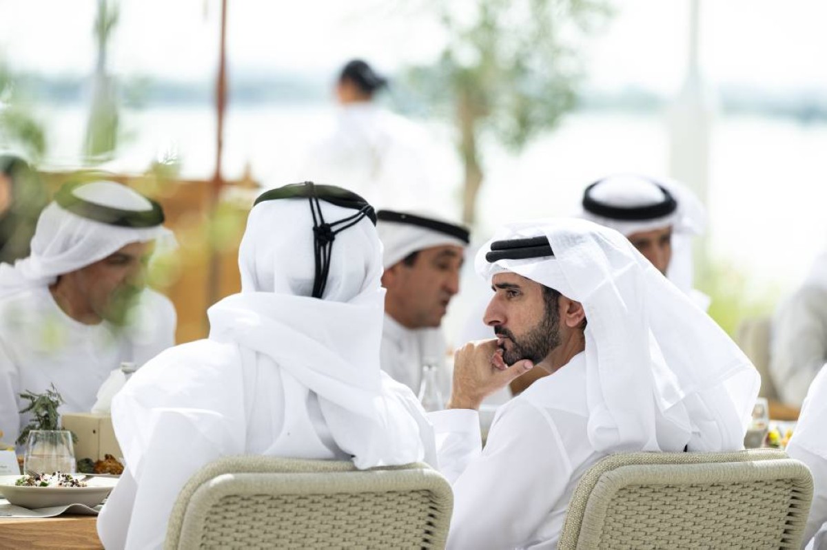 ABU DHABI, UNITED ARAB EMIRATES - February 14, 2026: HH Sheikh Hamdan bin Mohamed Al Maktoum, Crown Prince of Dubai, UAE Deputy Prime Minister and Minister of Defence (R), attends a meeting with HH Sheikh Tamim bin Hamad Al Thani, Emir of Qatar (not shown), at Erth.
( Abdulla Al Bedwawi / UAE Presidential Court )
---