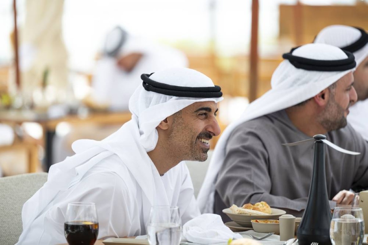 ABU DHABI, UNITED ARAB EMIRATES - February 14, 2026: HH Sheikh Hamdan bin Mohamed bin Zayed Al Nahyan, Deputy Chairman of the Presidential Court for Special Affairs (L), attends a meeting with HH Sheikh Tamim bin Hamad Al Thani, Emir of Qatar (L), at Erth.
( Abdulla Al Bedwawi / UAE Presidential Court )
---