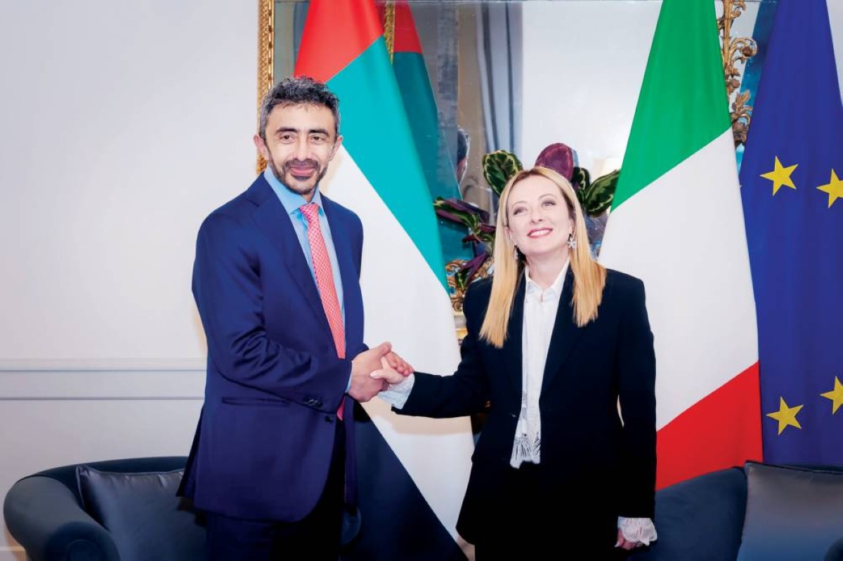 عبدالله بن زايد وجورجا ميلوني خلال اللقاء