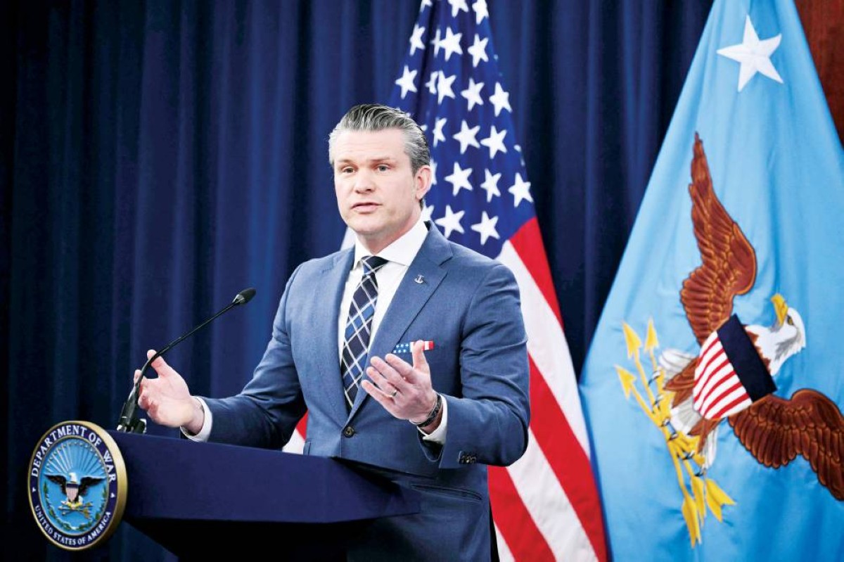 وزير الدفاع الأمريكي بيت هيغسيث خلال مؤتمر صحافي