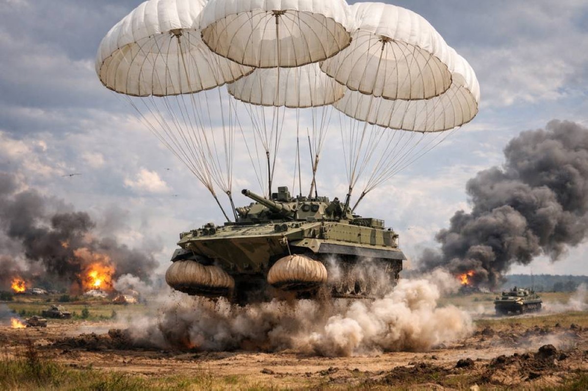 13 طناً تهبط بالمظلات.. دبابة تسقط من السماء وتدخل القتال خلال ثوانٍ