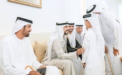 خليفة بن طحنون خلال حفل الاستقبال