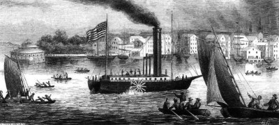 1807 أول رحلة لسفينة بخارية، اخترعها المهندس الأمريكي روبرت فلتون.