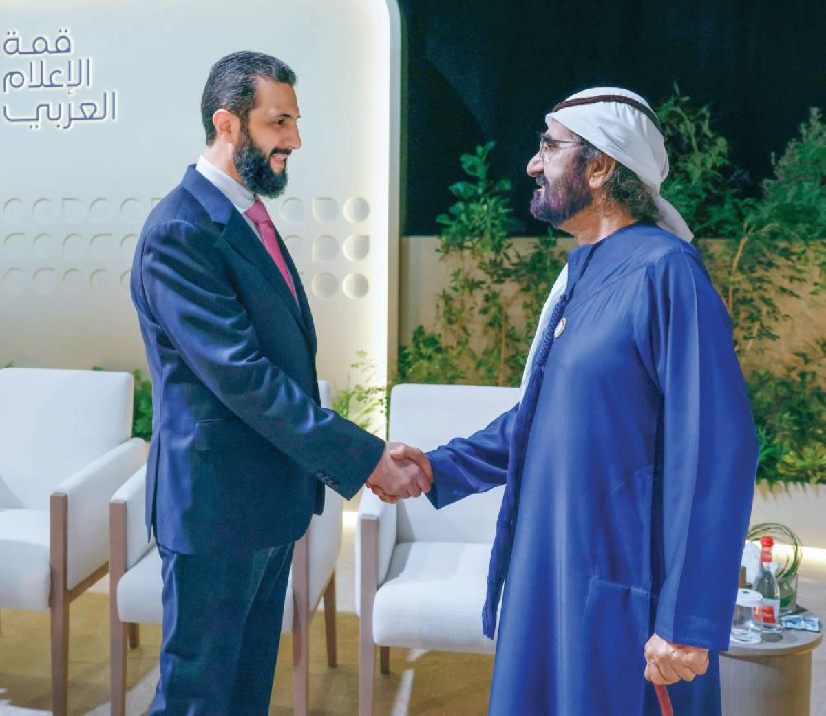 محمد بن راشد مستقبلاً أحمد الشرع |
