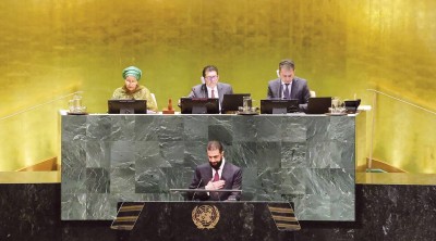 أحمد الشرع أثناء إلقائه كلمته في الأمم المتحدة
