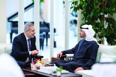 رئيس الدولة ووزير خارجية تركيا خلال اللقاء