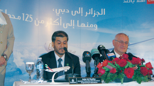 الصورة : المؤتمر الصحفي لطيران الإمارات بمناسبة افتتاح خط الجزائر 	البيان